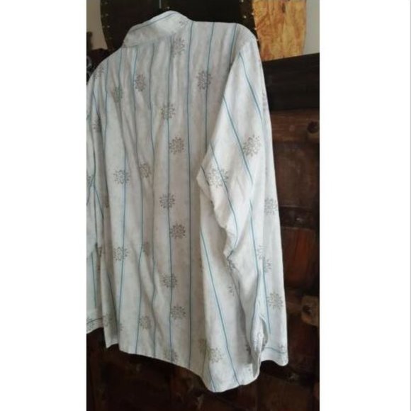 PRANA casual men white blue stripe shirt - Picture 4 of 8